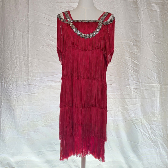 Flapper Revival Fringe Dress Women’s Red Sequin Gatsby 1920s Cocktail M - Picture 1 of 8